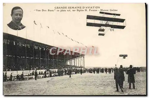 Cartes postales Avion Aviation Grande semaine d&#39aviation Van Den Born en plein vol sur biplan Farman Moteur G