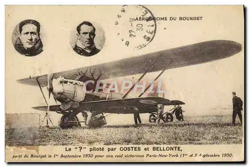 Ansichtskarte AK Avion Aviation Aerodrome du Bourget Le ? pilote par Costes et Bellonte