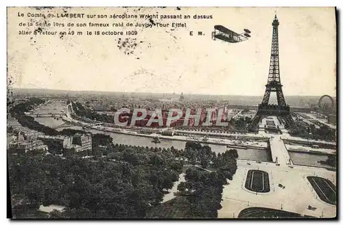 Ansichtskarte AK Avion Aviation Le comte de Lambert sur son aeroplane Wright Tour Eiffel Paris Juvisy