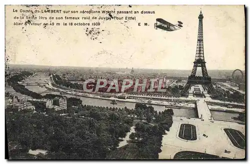 Cartes postales Avion Aviation Le comte de Lambert sur son aeroplane Wright Tour Eiffel Paris Juvisy