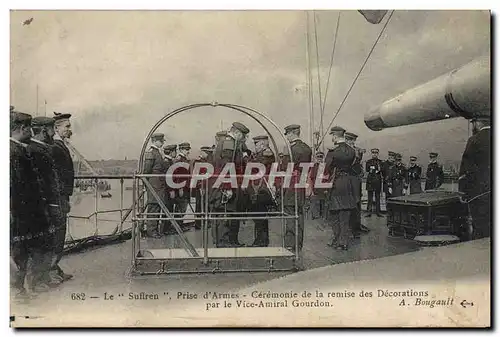 Cartes postales Bateau Le Suffren Prise d'armes Ceremonie de la remise des decorations par le Vice Amiral Gou