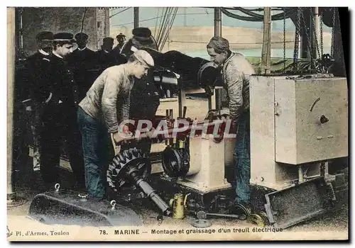 Cartes postales Bateau Marine Montage et graissage d'un treuil electrique