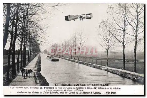 Cartes postales Avion Aviation Le premier voyage en aeroplane Farman se rend au camp de Chalons