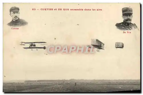 Cartes postales Avion Aviation Curtiss et De Rue ensemble dans les airs