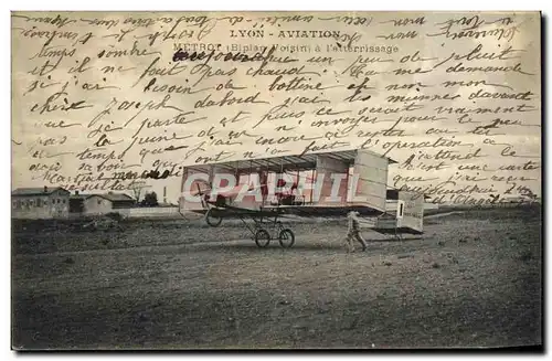 Cartes postales Avion Aviation Lyon Metrot Biplan Voisin a l&#39atterissage