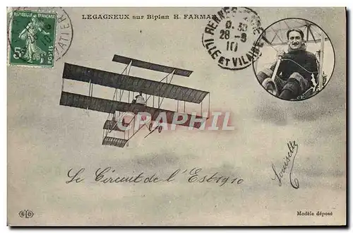 Cartes postales Avion Aviation Legagneux sur biplan Farman