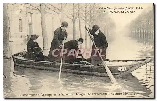 Ansichtskarte AK Avion Aviation Paris Inondations 1910 L&#39aviateur de Lesseps et la baronne Delagrange Avenue M
