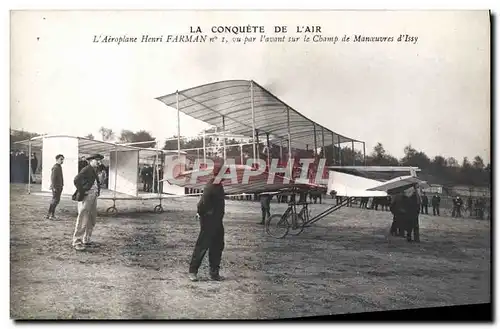 Cartes postales Avion Aviation Aeroplane Henri Farman vu par l&#39avant sur le champ de manoeuvres d&#39Issy