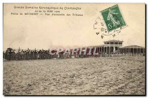 Cartes postales Avion Aviation Grande semaine Champagne Plaine de Betheny Vue d&#39ensemble des tribunes