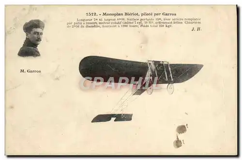 Cartes postales Avion Aviation Monoplan Bleriot pilote par Garros