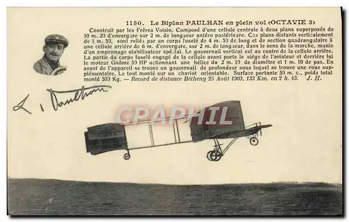 Cartes postales Avion Aviation Le biplan Paulhan en plein vol