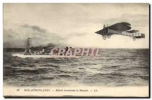 Ansichtskarte AK Avion Aviation Bleriot traversant la Manche Bateau de guerre