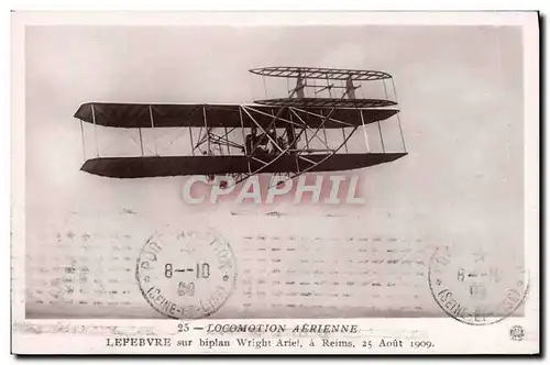 Cartes postales Avion Aviation Lefebvre sur biplan Wright Ariel a Reims