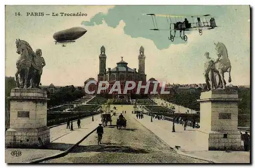 Cartes postales Avion Aviation Paris Le Trocadero Zeppelin Dirigeable
