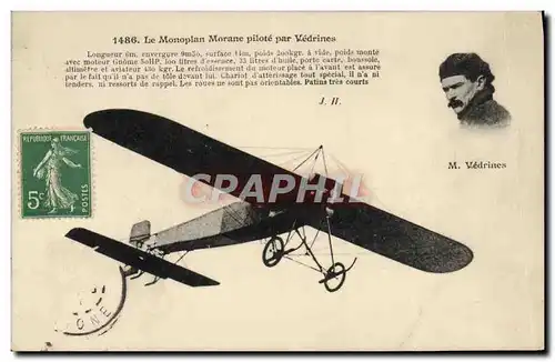 Cartes postales Avion Aviation Le monoplan Morane pilote par Vedrines