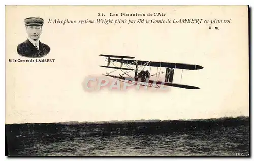 Cartes postales Avion Aviation L&#39aeroplane Systeme Wright pilote par le comte de Lambert en plein vol