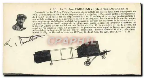 Cartes postales Avion Aviation Le biplan Paulhan en plein vol Octavie 3