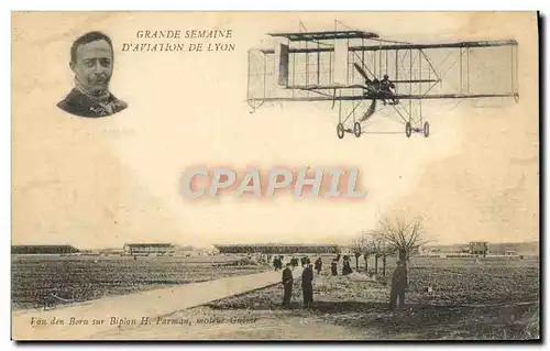 Ansichtskarte AK Avion Aviation Lyon Van den Born sur biplan H Farman moteur Gnome