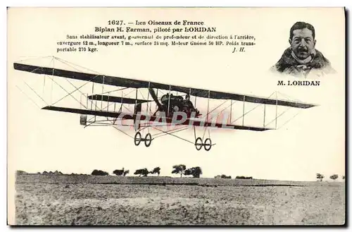 Cartes postales Avion Aviation Biplan Farman pilote par Loridan