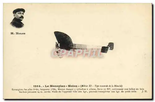 Cartes postales Avion Aviation Monoplan Molon Traversee de la Manche