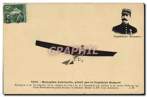 Ansichtskarte AK Avion Aviation Monoplan Antoinette pilote par le capitaine Burgeat