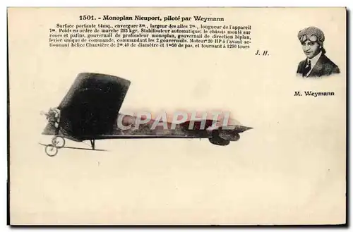 Ansichtskarte AK Avion Aviation Monoplan Nieuport pilote par Weymann