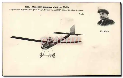 Cartes postales Avion Aviation Monoplan Sommer pilote par Molla