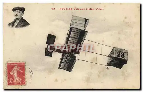 Ansichtskarte AK Avion Aviation Rougier vole sur biplan Voisin