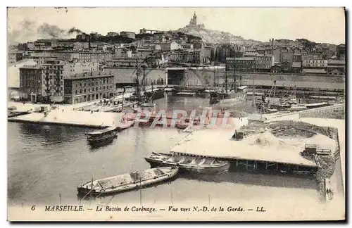 Cartes postales Marseille Le Bassin de Carenage Vue Vers ND de la Garde Bateaux