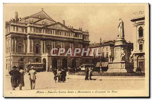 Cartes postales Milano Facciata Teatra Scala e Monumento a Leonardo da Vinci