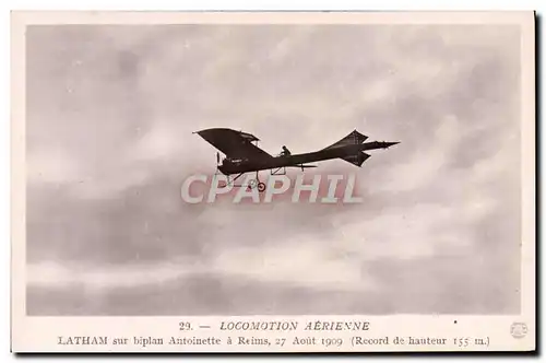 Ansichtskarte AK Avion Aviation Latham sur biplan Antoinette a Reims 27 aout 1909