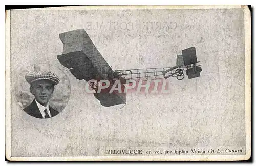 Ansichtskarte AK Avion Aviation Bielovuccie en vol sur biplan Voisin dit Le Canard