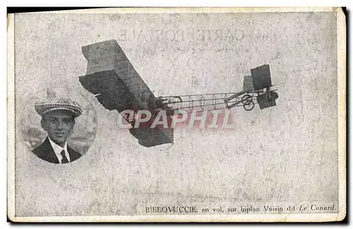 Cartes postales Avion Aviation Bielovuccie en vol sur biplan Voisin dit Le Canard