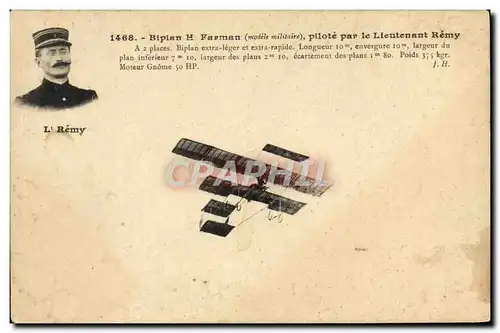 Cartes postales Avion Aviation Biplan Farman pilote par le lieutenant Remy