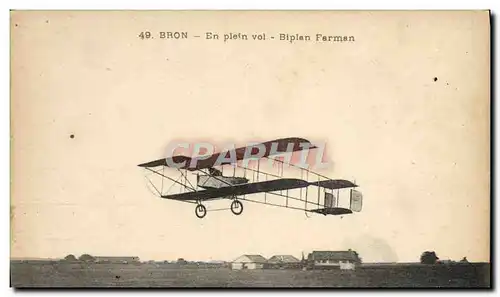 Cartes postales Avion Aviation Bron En plein vol Biplan Farman