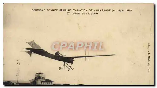 Cartes postales Avion Aviation Deuxieme grande semaine d&#39aviation en Champagne Latham en vol plane