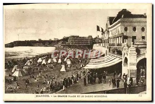 Cartes postales Biarritz La grande plage et le casino municipal