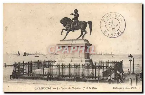 Cartes postales Cherbourg La statue de Napoleon 1er et la rade