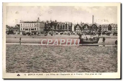 Cartes postales Berck plage Les villas de l'esplanade et le casino Vue prise en mer