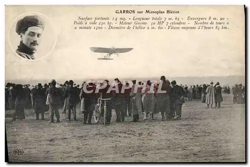 Cartes postales Avion Aviation Garros sur monoplan Bleriot