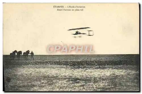 Cartes postales Avion Aviation Etampes L&#39ecole d&#39aviation Henri Farman en plein vol