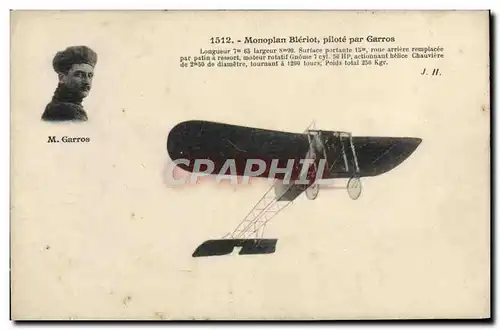 Cartes postales Avion Aviation Monoplan Bleriot pilote par Garros