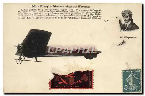 Ansichtskarte AK Avion Aviation Monoplan Nieuport pilote par Weymann