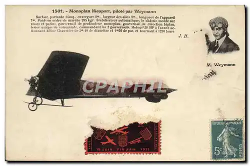 Cartes postales Avion Aviation Monoplan Nieuport pilote par Weymann