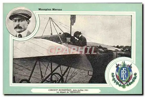 Cartes postales Avion Aviation Monoplan Morane Circuit Europeen Juin Juillet 1911 Le depart de Vedrines