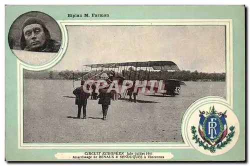 Ansichtskarte AK Avion Aviation Biplan M Farman Circuit Europeen Juin Juin 1911 Atterrissage de Renaux & Senouque