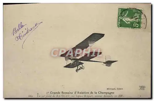 Ansichtskarte AK Avion Aviation 2eme grande semaine d&#39aviation de la Champagne Un vol plan� de Bathiat biplan