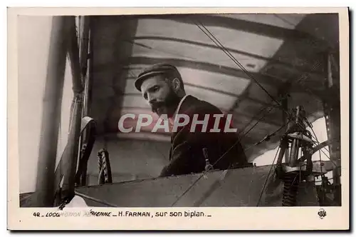 Cartes postales Avion Aviation Farman sur son biplan