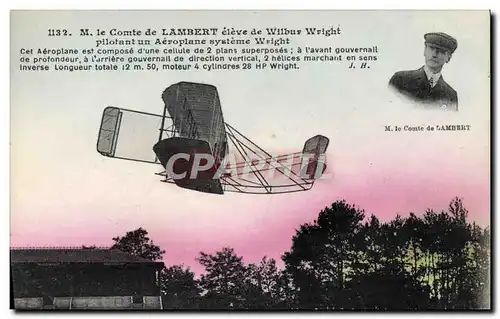 Ansichtskarte AK Avion Aviation M le Comte de Lambert eleve de Wilbur Wright pilotant un aeroplane systeme Wright