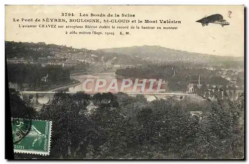 Cartes postales Avion Aviation Bords de la Seine Le pont de Sevres Boulogne St Cloud et le Mont Valerien Aviateu